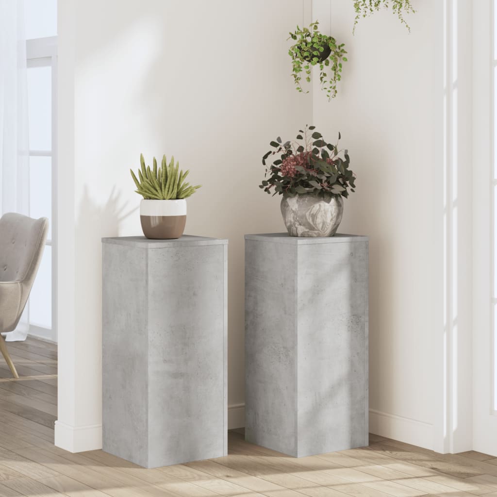 Vetonek Soportes de plantas 2 uds madera gris hormigón 30x30x70 cm