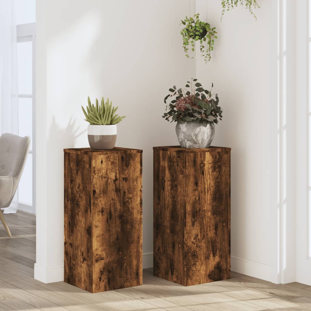 Vetonek Soportes de plantas 2 uds madera roble ahumado 30x30x70 cm