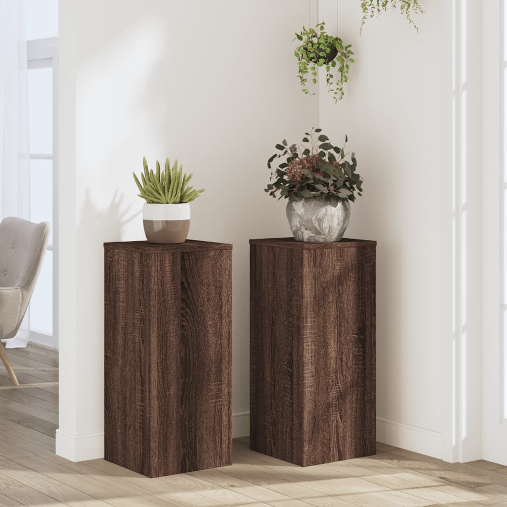 Vetonek Soportes de plantas 2 uds madera marrón roble 30x30x70 cm