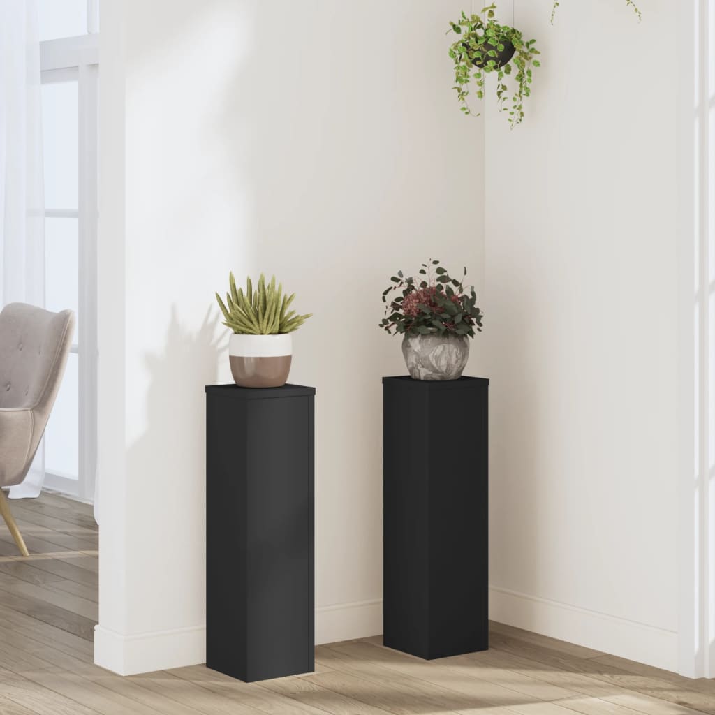 Vetonek Soporte de plantas 2 uds madera ingeniería negro 17x17x60 cm