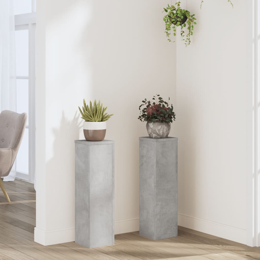 Vetonek Soportes de plantas 2 uds madera gris hormigón 17x17x60 cm