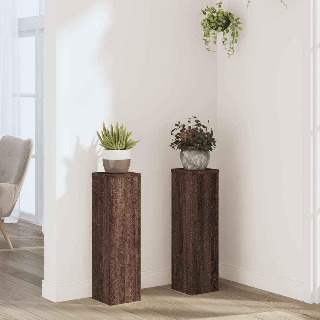 Vetonek Soportes de plantas 2 uds madera marrón roble 17x17x60 cm