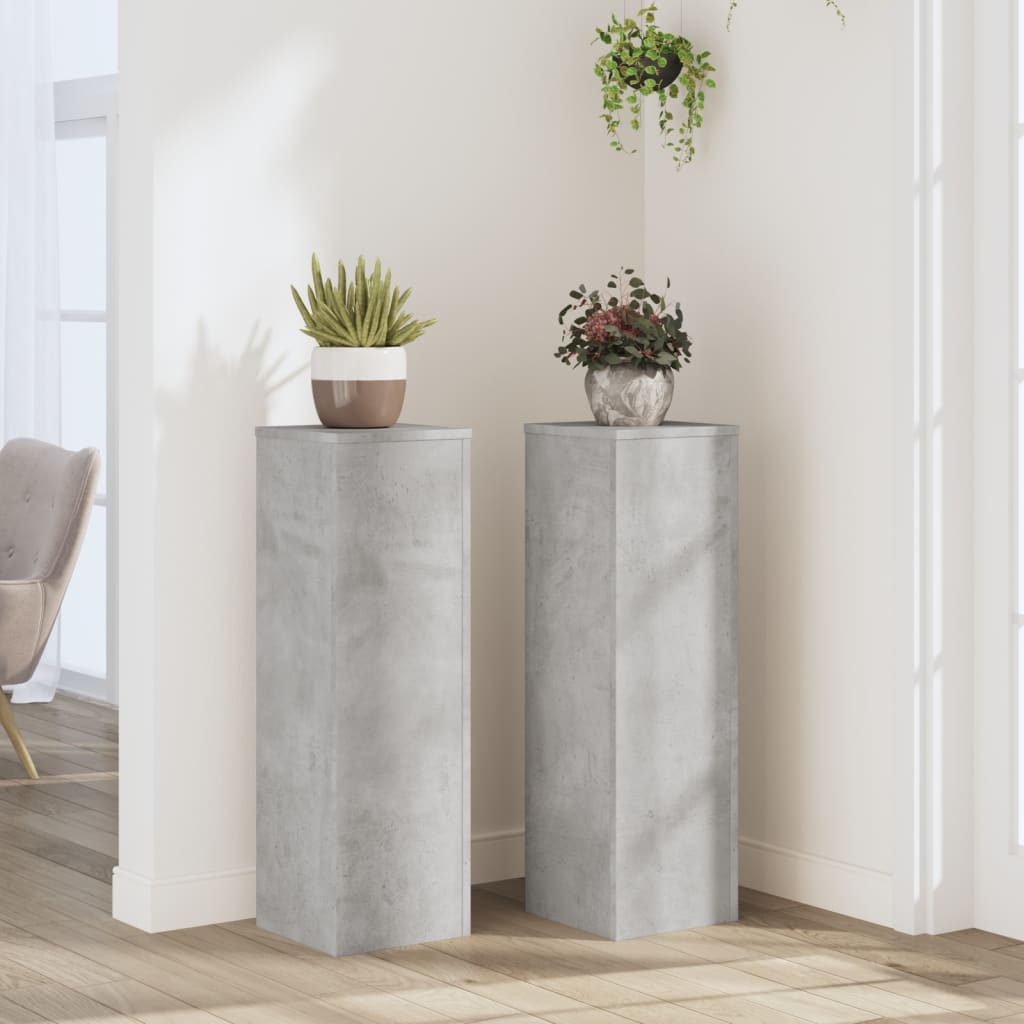 Vetonek Soportes de plantas 2 uds madera gris hormigón 25x25x80 cm