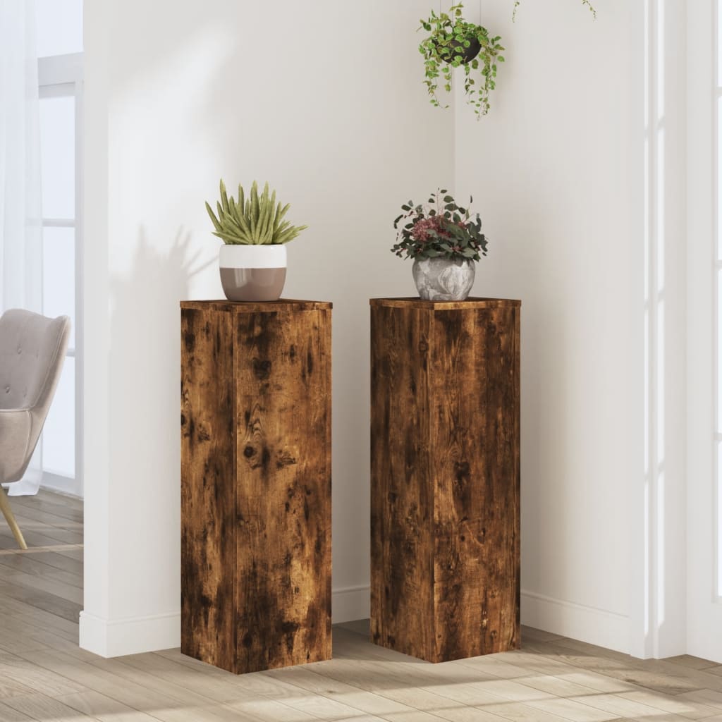 Vetonek Soportes de plantas 2 uds madera roble ahumado 25x25x80 cm