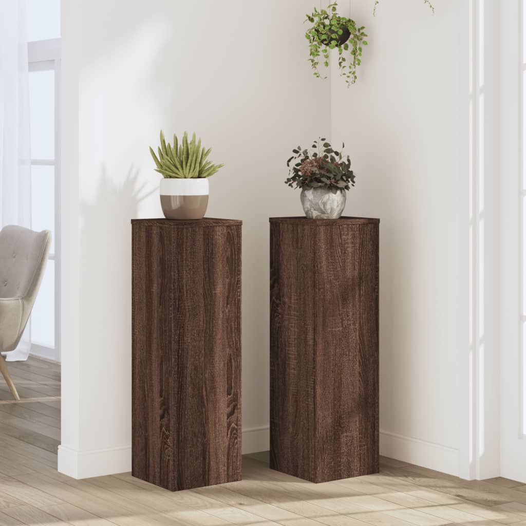 Vetonek Soportes de plantas 2 uds madera marrón roble 25x25x80 cm