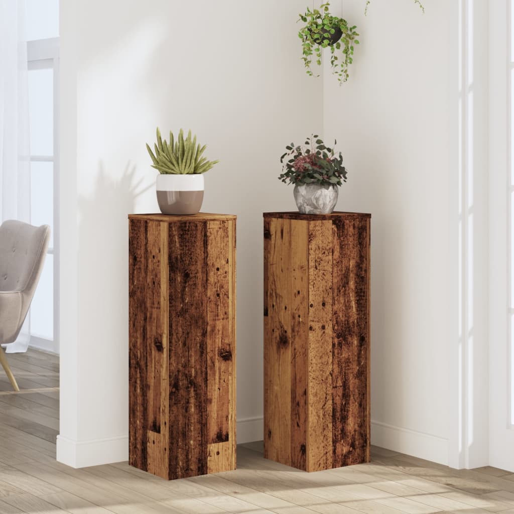 Vetonek Soportes de plantas 2 uds madera roble envejecido 25x25x80 cm