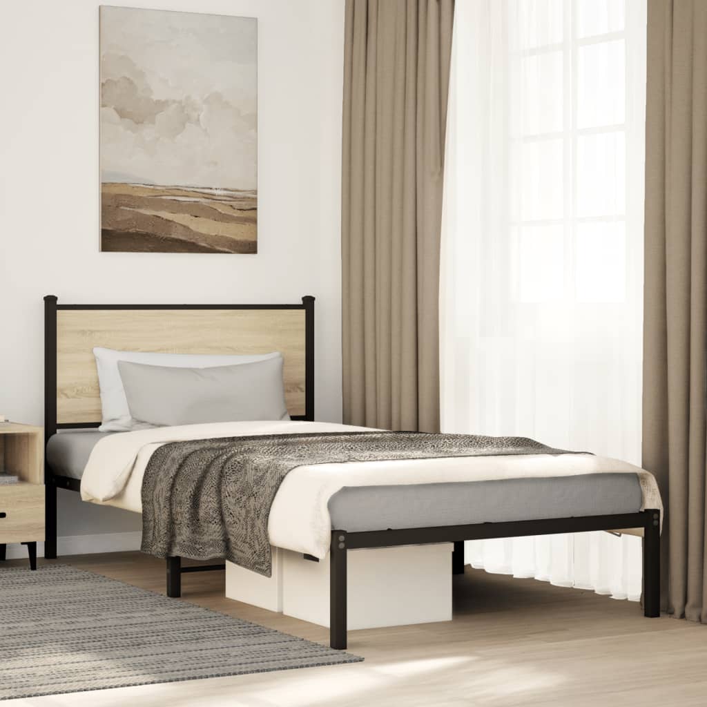 Vetonek Estructura de cama sin colchón metal roble Sonoma 107x203 cm