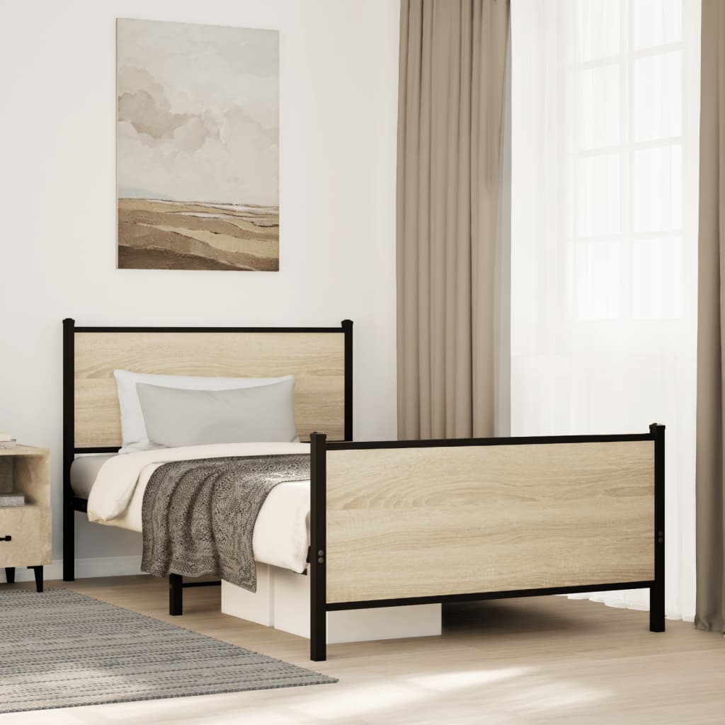 Vetonek Estructura de cama sin colchón metal roble Sonoma 107x203 cm