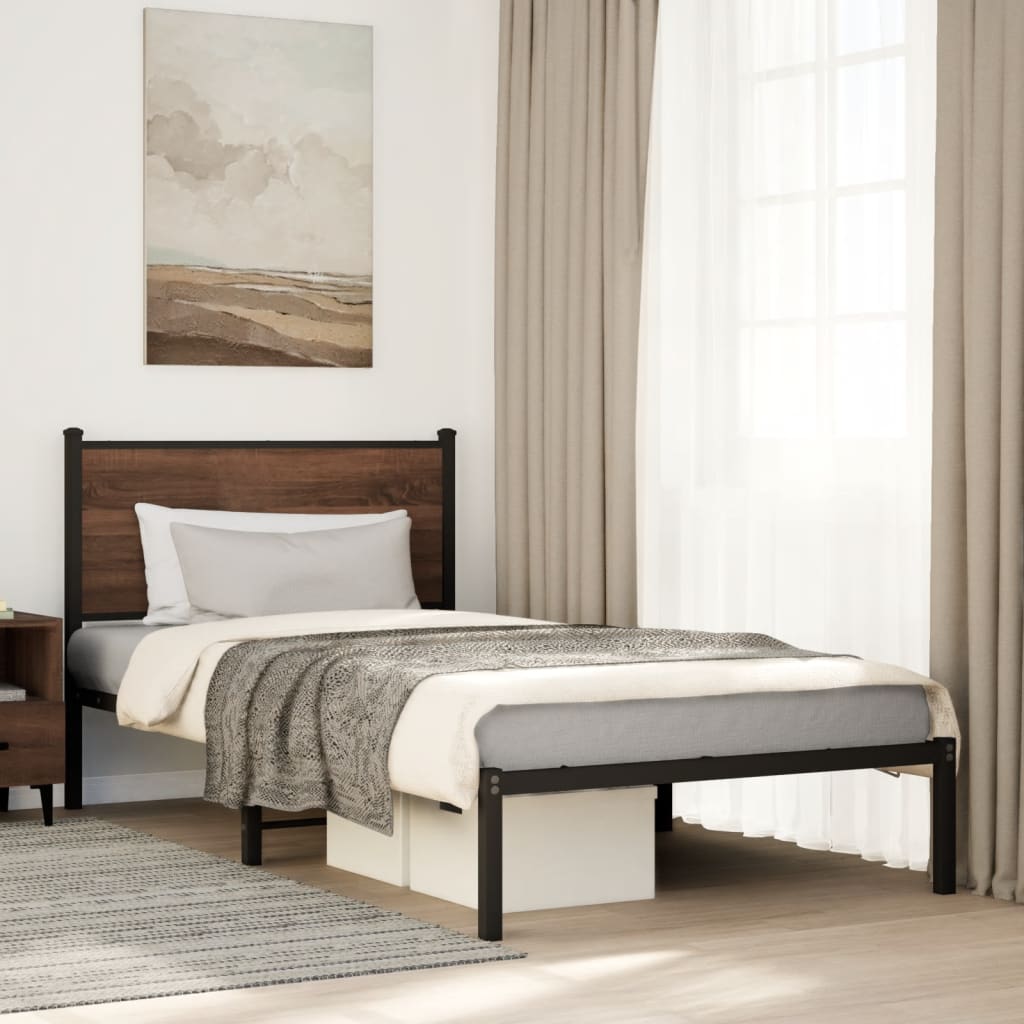 Vetonek Estructura de cama sin colchón metal marrón roble 107x203 cm