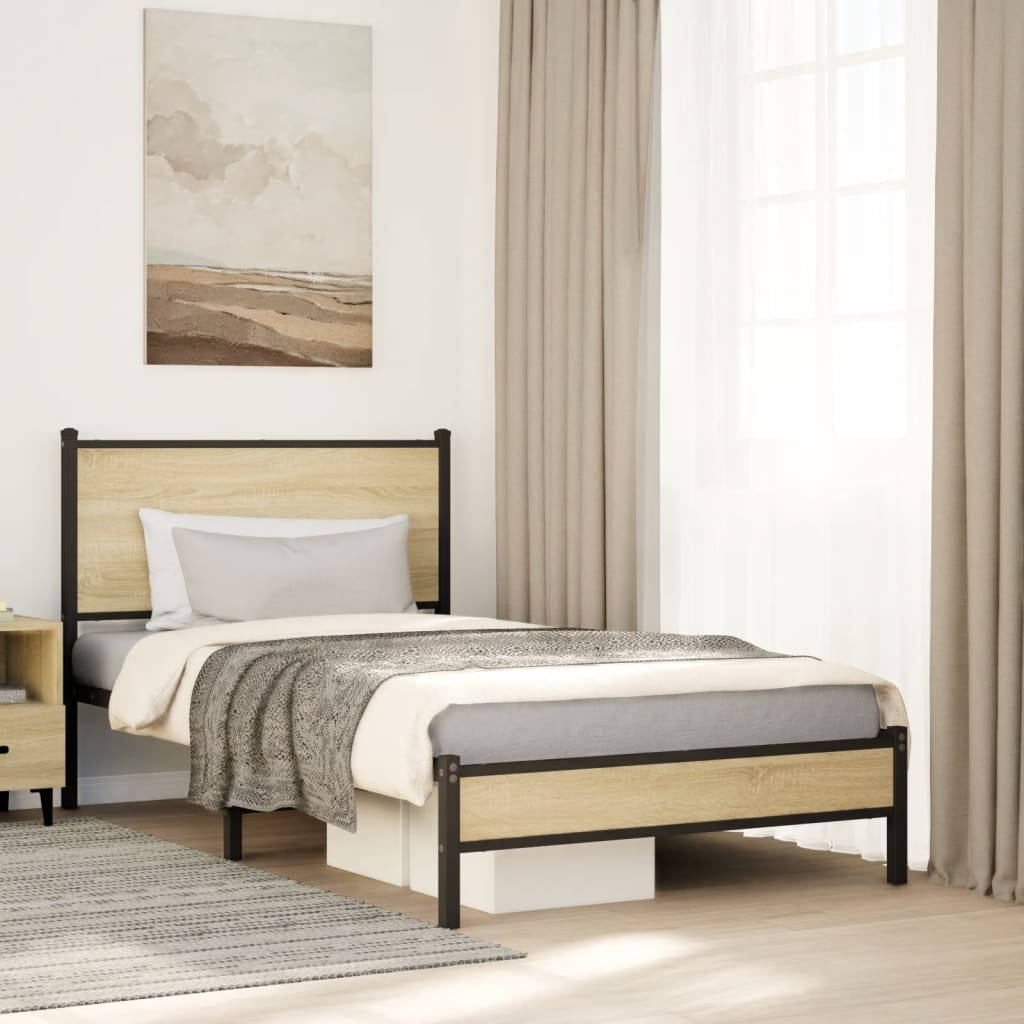 Vetonek Estructura de cama sin colchón metal roble Sonoma 107x203 cm