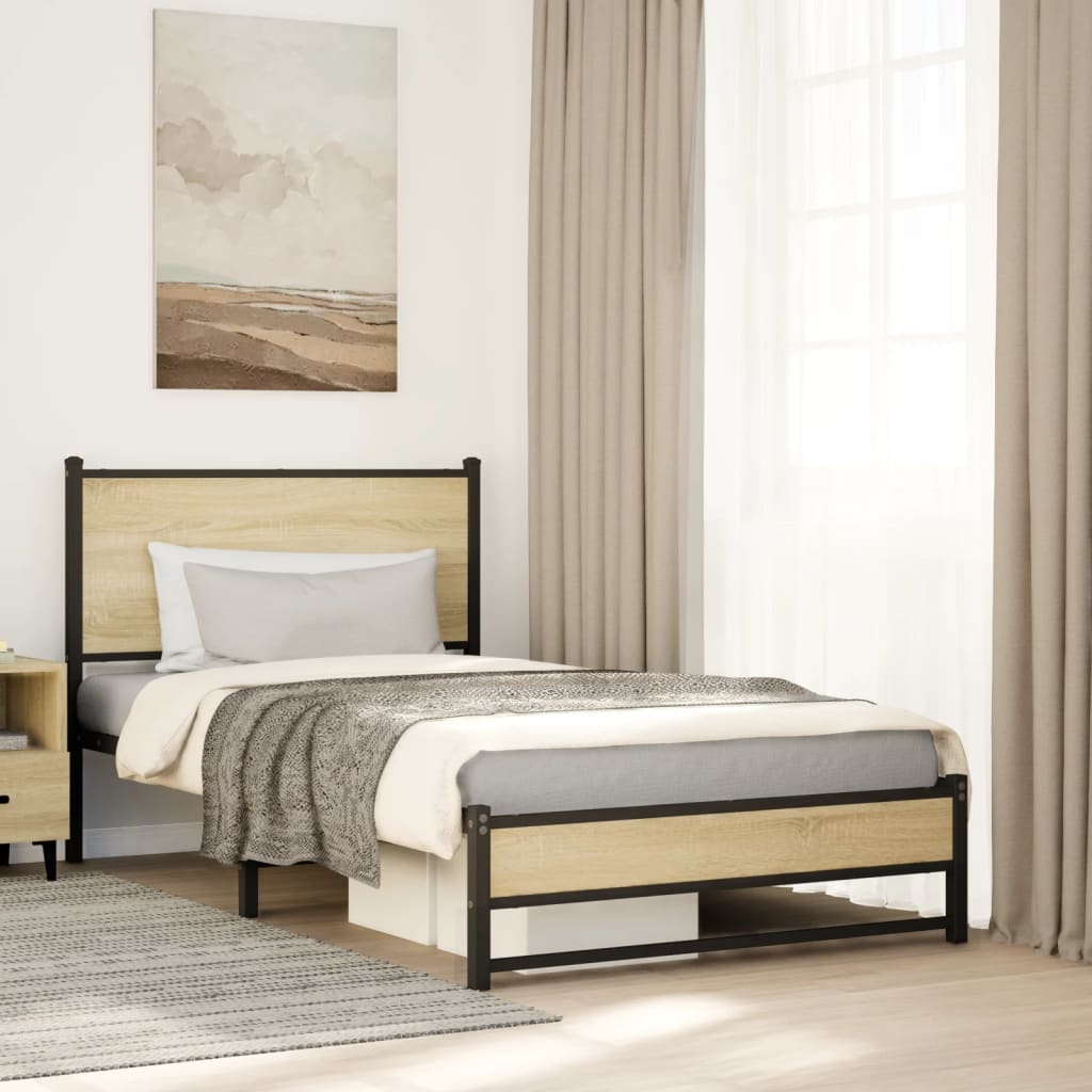 Vetonek Estructura de cama sin colchón metal roble Sonoma 107x203 cm