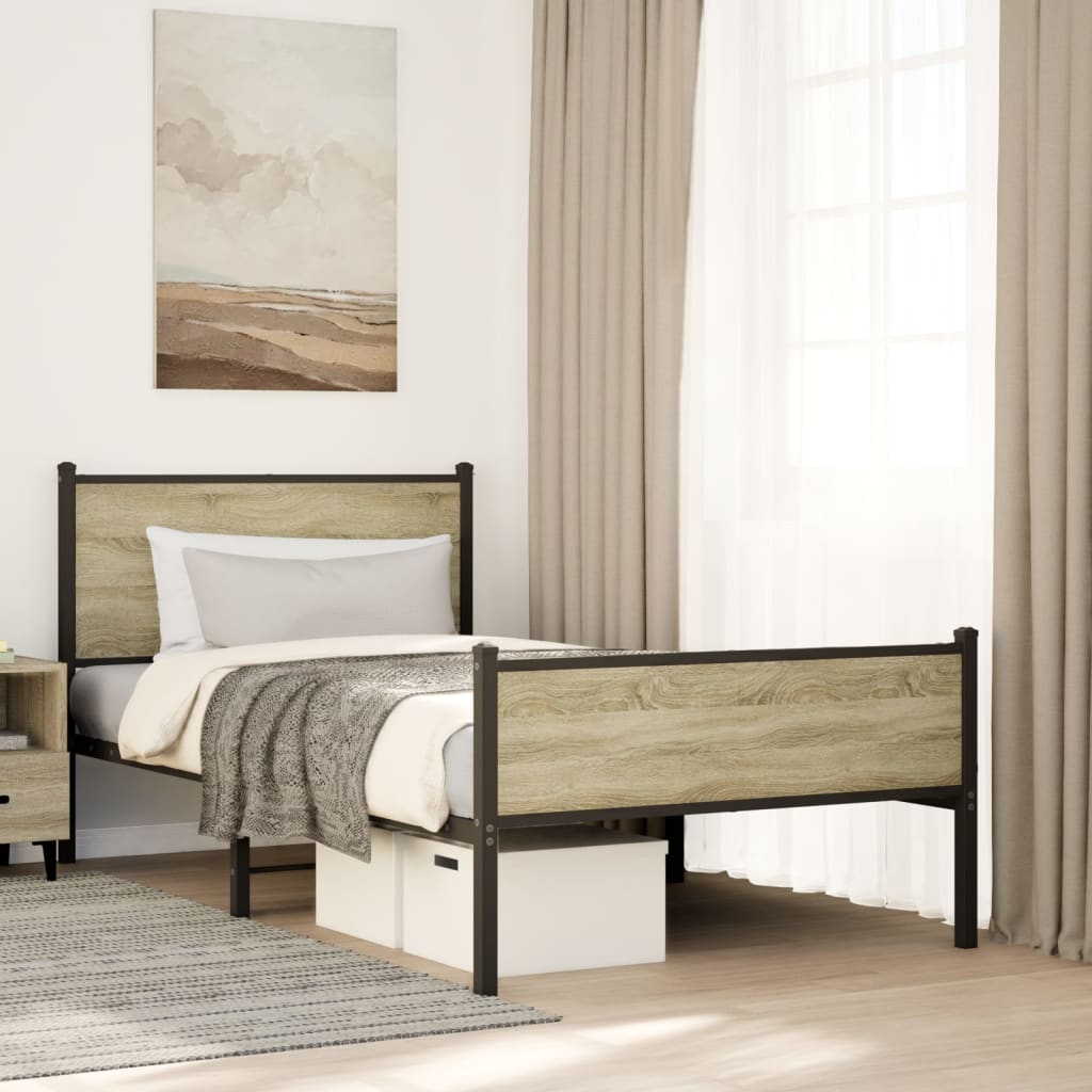 Vetonek Estructura de cama sin colchón metal roble Sonoma 107x203 cm