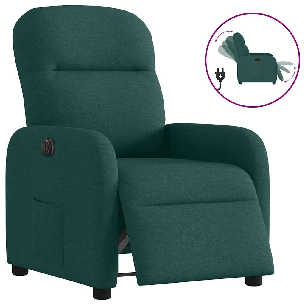 Vetonek Sillón reclinable eléctrico tela verde oscuro