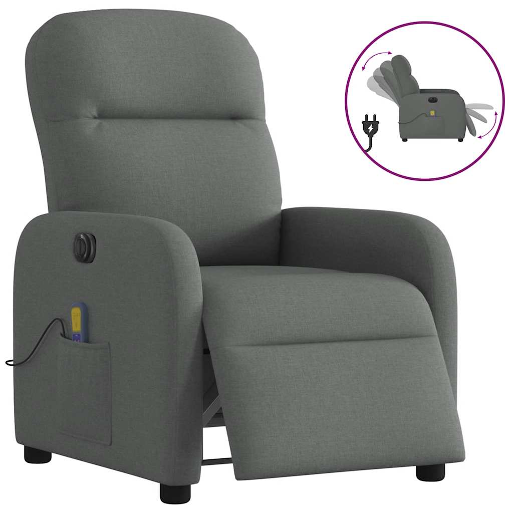 Vetonek Sillón reclinable de masaje eléctrico tela gris oscuro