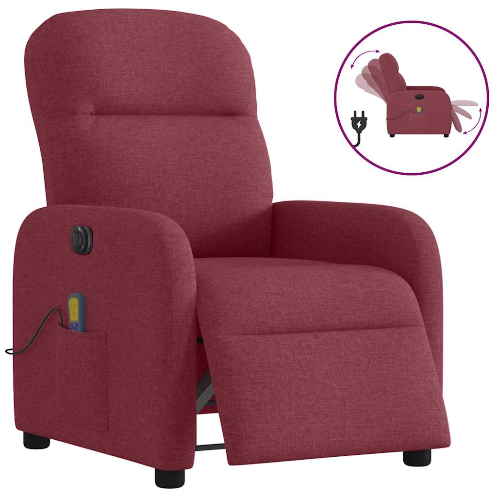 Vetonek Sillón de masaje reclinable eléctrico tela rojo tinto