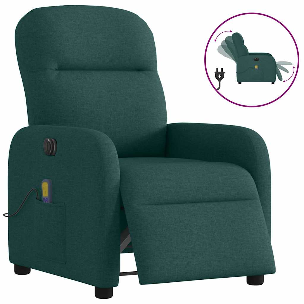 Vetonek Sillón reclinable de masaje eléctrico tela verde oscuro