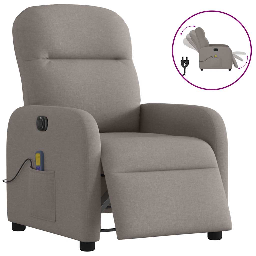 Vetonek Sillón reclinable de masaje eléctrico tela gris taupe