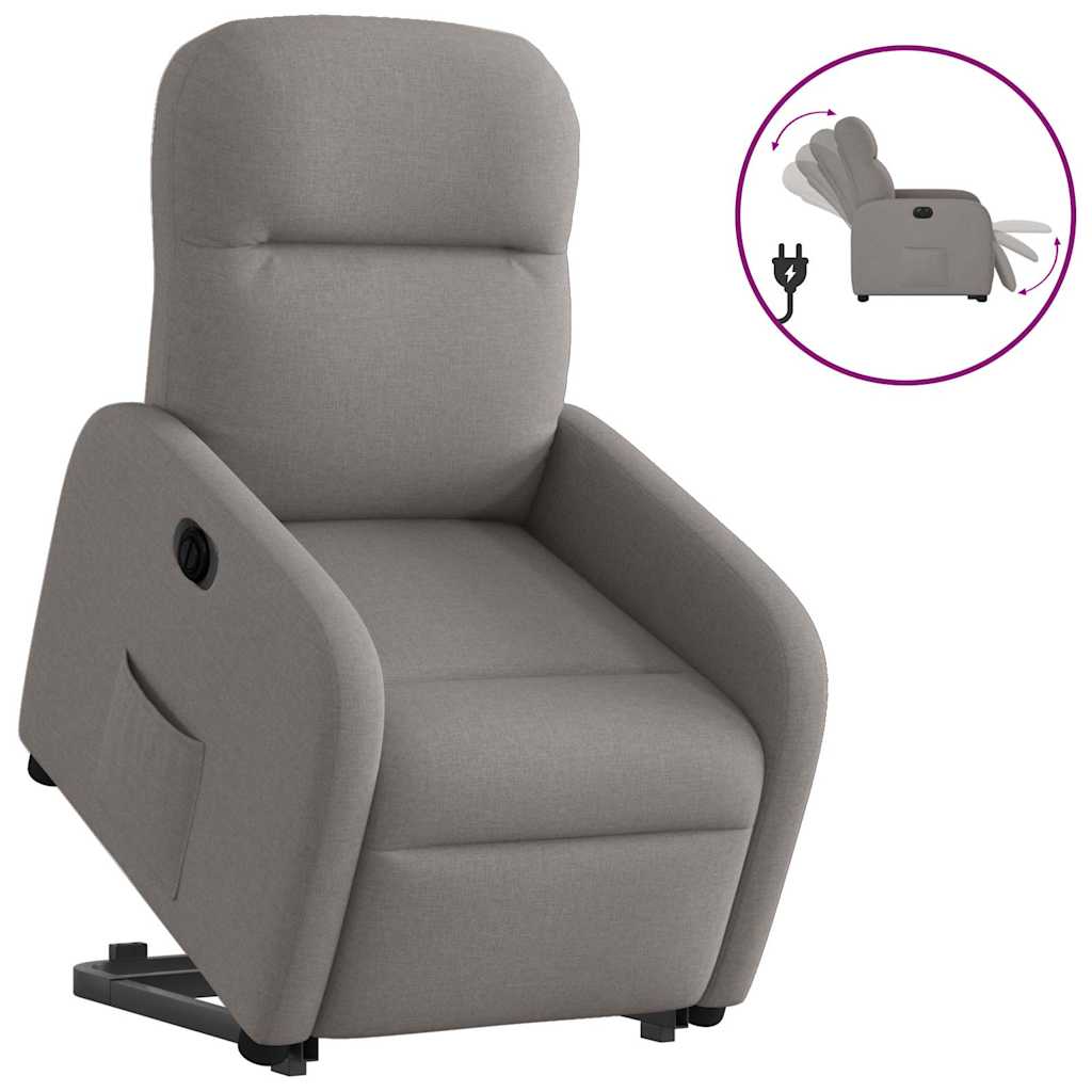 Vetonek Sillón eléctrico reclinable elevable de tela gris taupe