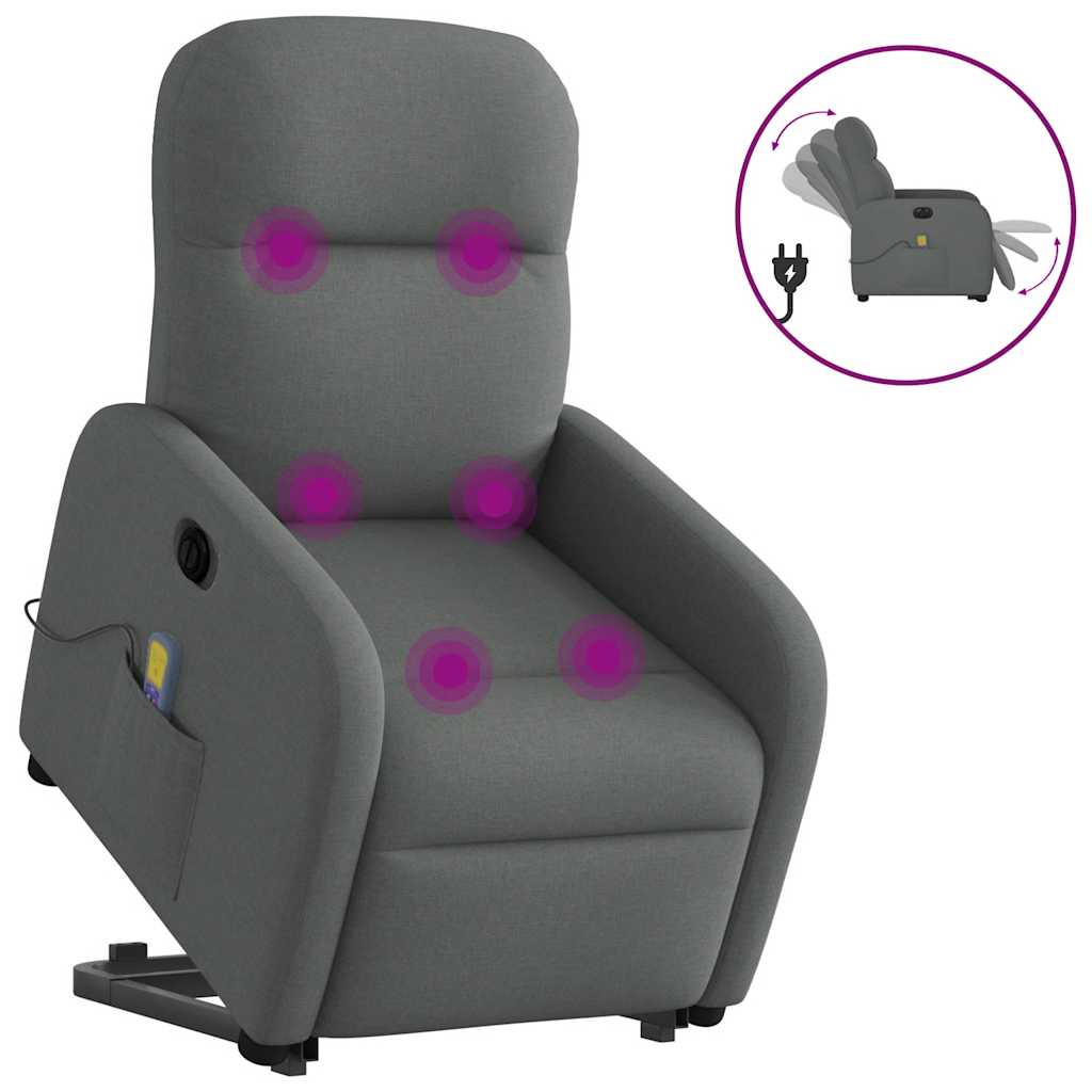 Vetonek Sillón de masaje eléctrico reclinable elevable tela gris oscuro