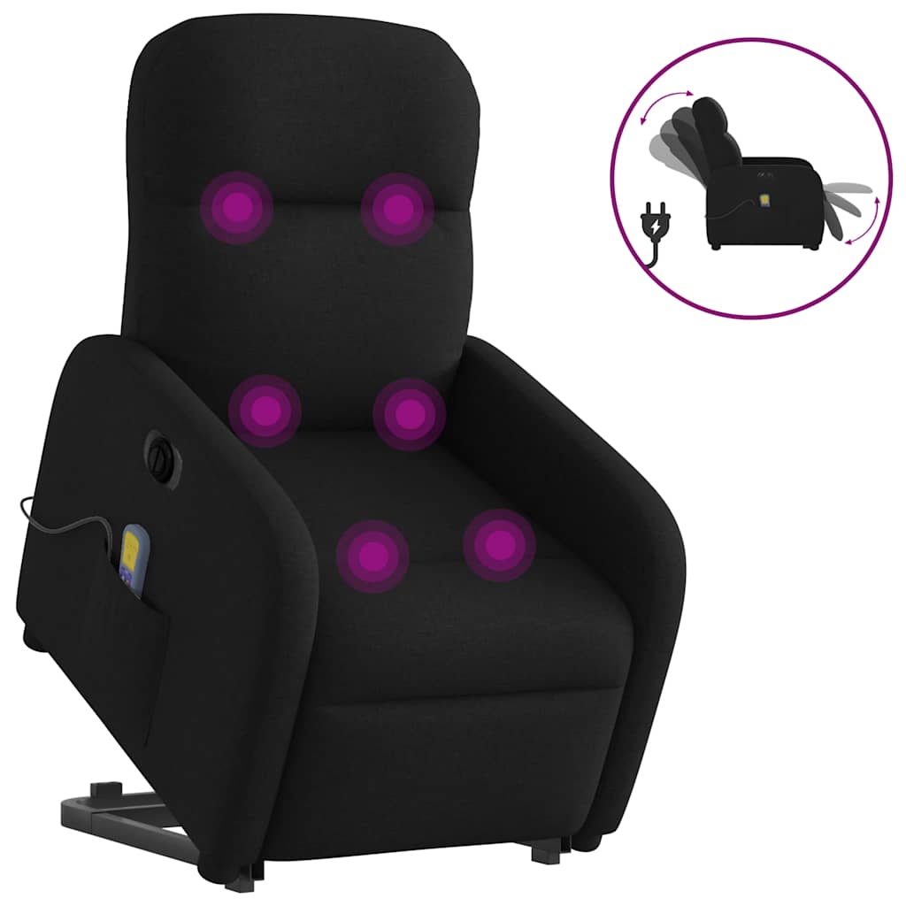 Vetonek Sillón de masaje eléctrico reclinable elevable tela negro