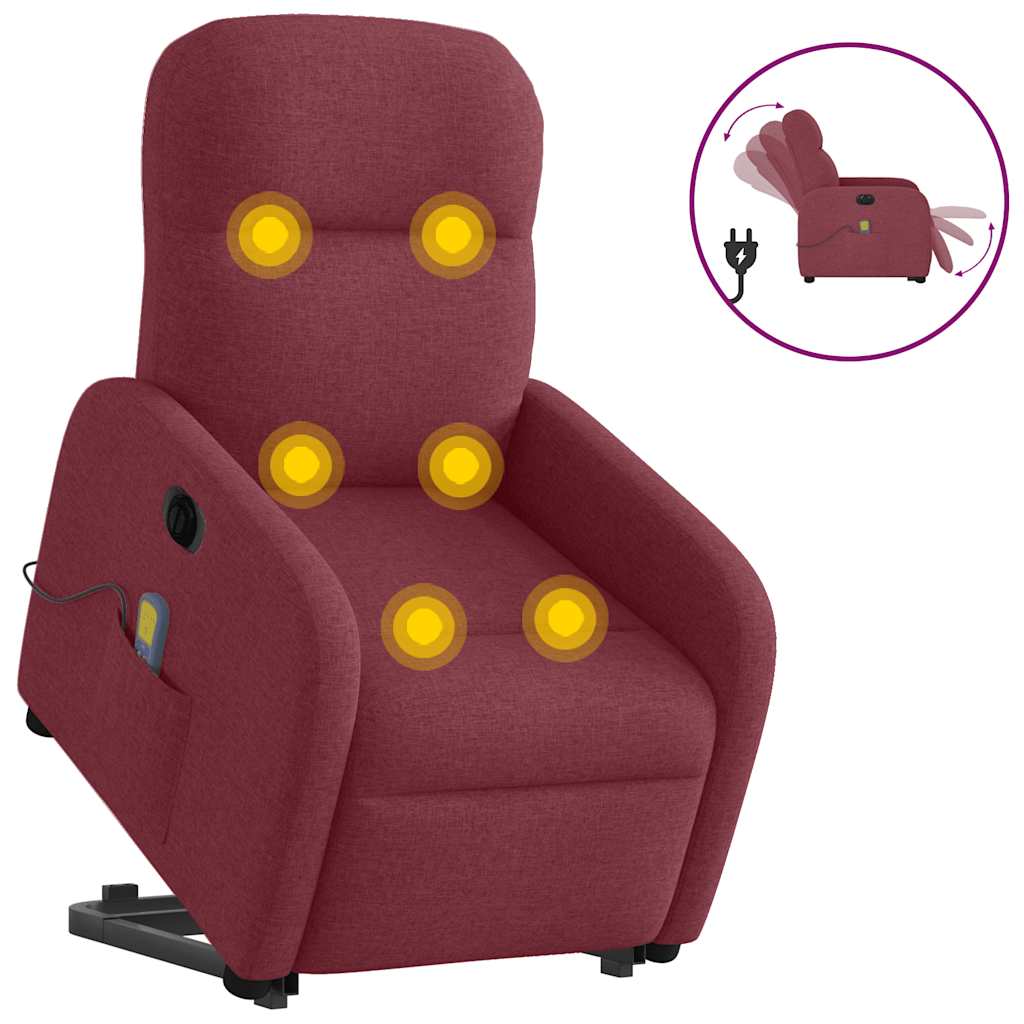 Vetonek Sillón de masaje eléctrico reclinable elevable tela rojo tinto