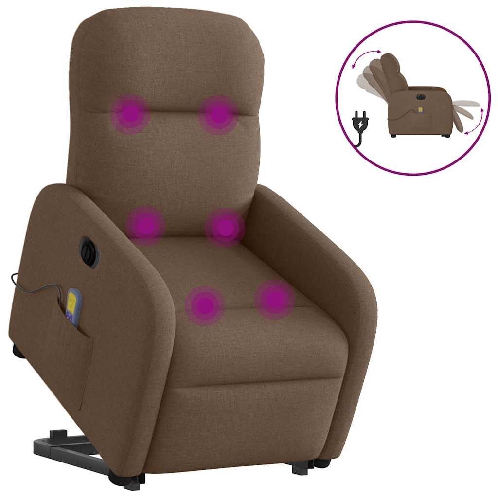 Vetonek Sillón de masaje eléctrico reclinable elevable tela marrón