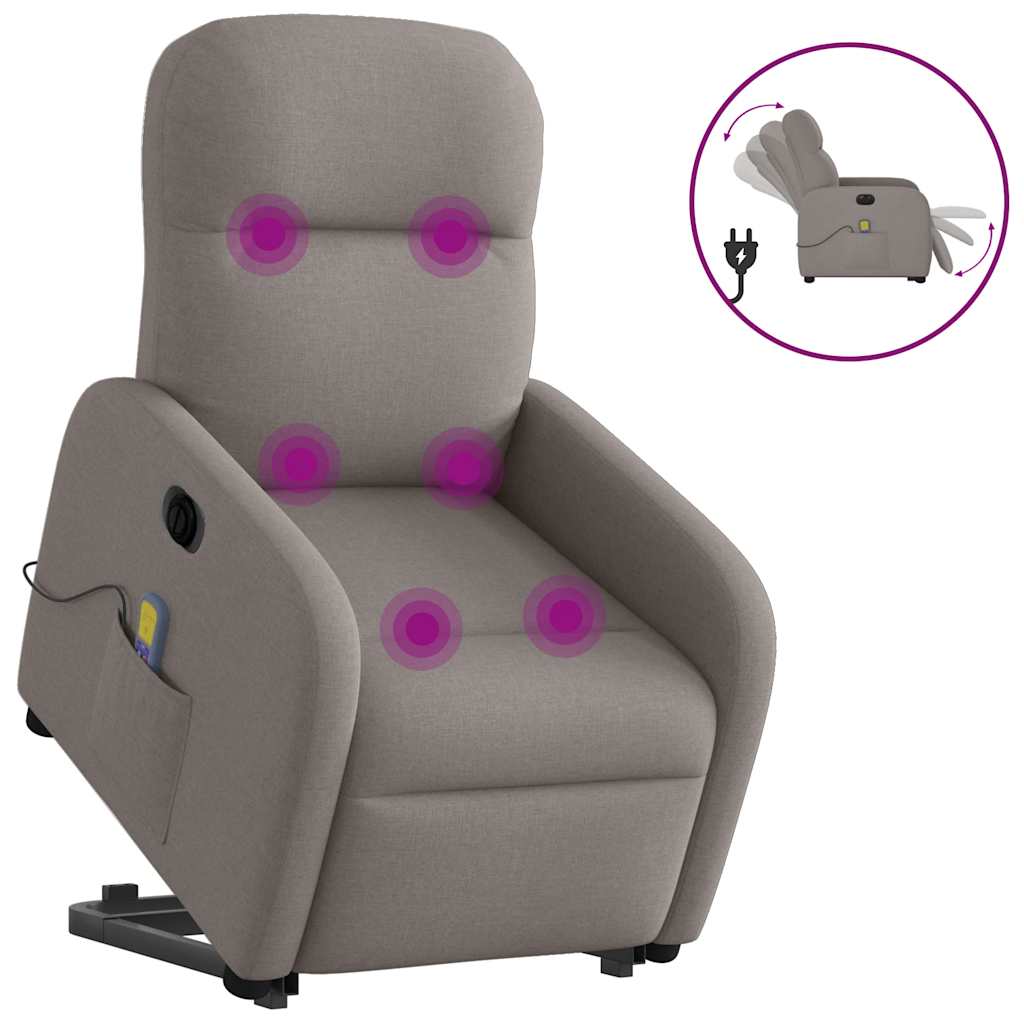 Vetonek Sillón de masaje eléctrico reclinable elevable tela taupé