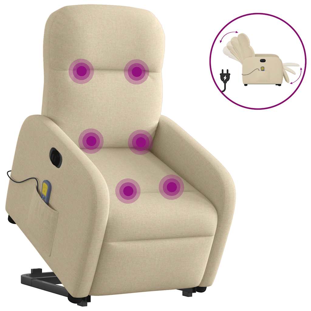 Vetonek Sillón de masaje eléctrico reclinable elevable tela crema