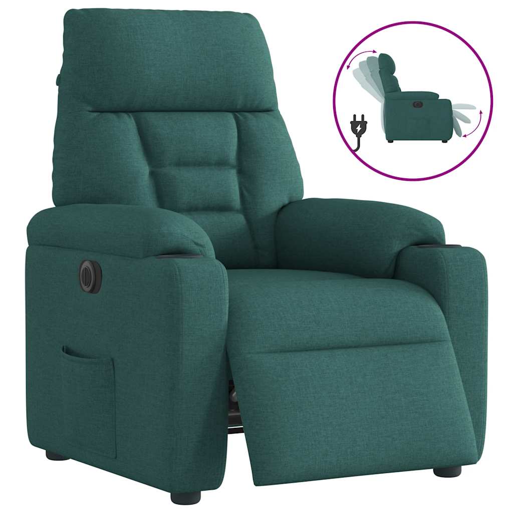 Vetonek Sillón reclinable eléctrico tela verde oscuro