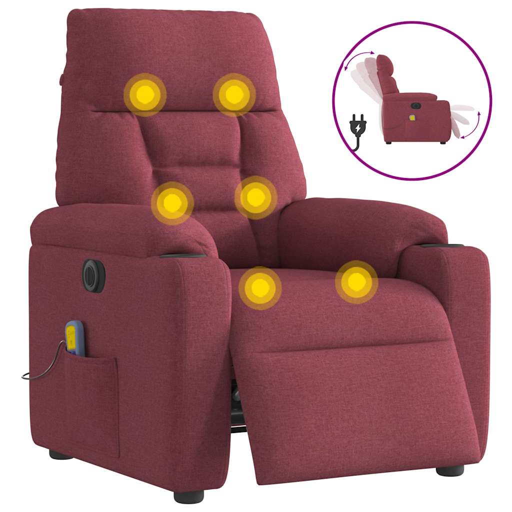 Vetonek Sillón de masaje reclinable eléctrico tela rojo tinto