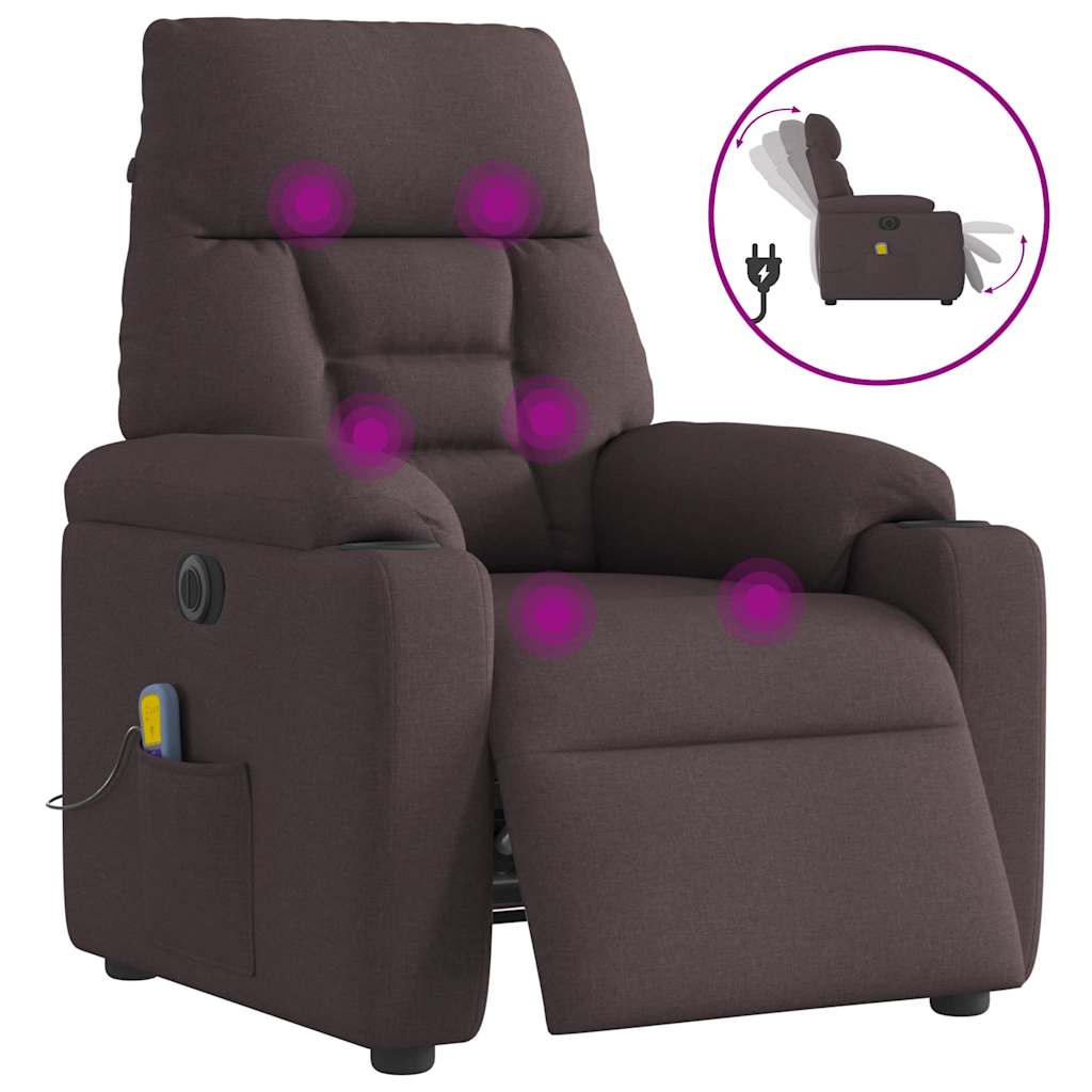 Vetonek Sillón reclinable de masaje eléctrico tela marrón oscuro