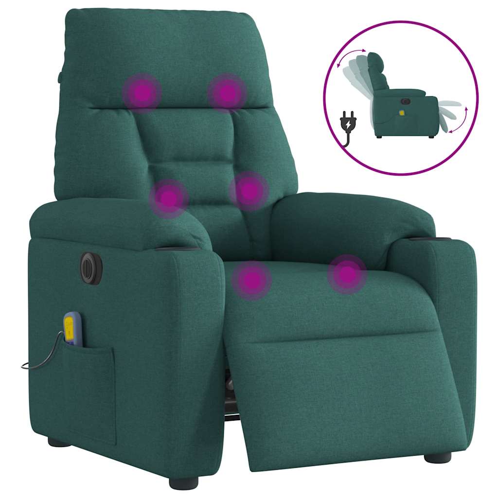 Vetonek Sillón reclinable de masaje eléctrico tela verde oscuro