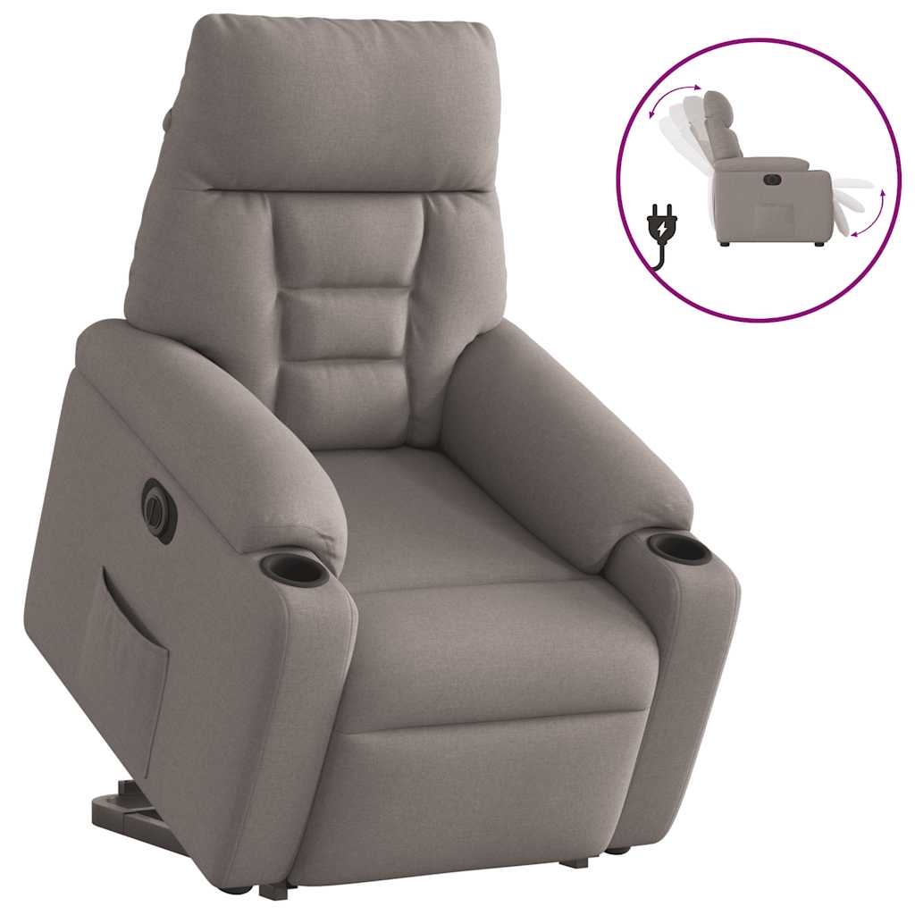 Vetonek Sillón eléctrico reclinable elevable de tela gris taupe