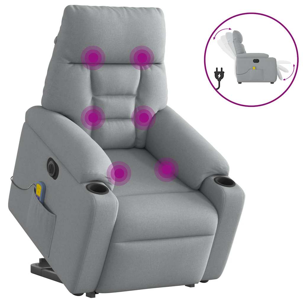 Vetonek Sillón de masaje eléctrico reclinable elevable tela gris claro