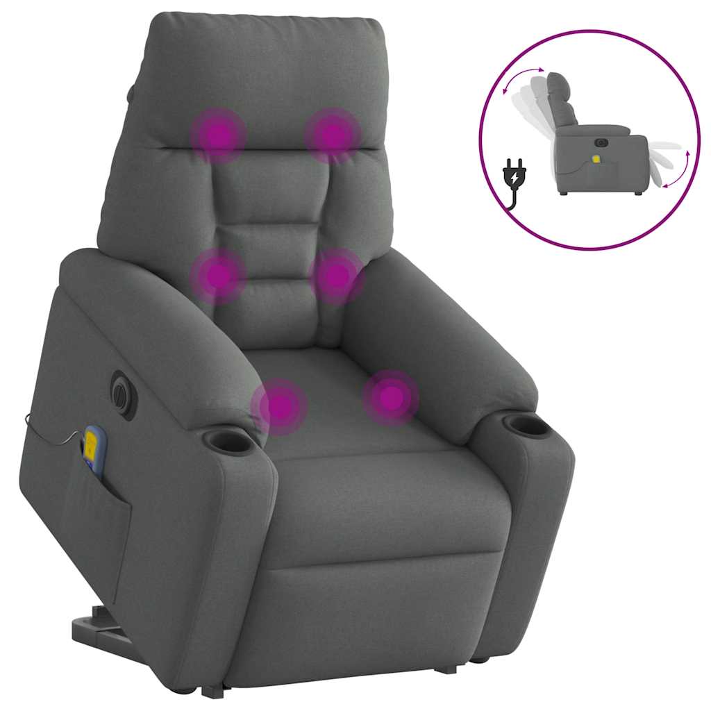 Vetonek Sillón de masaje eléctrico reclinable elevable tela gris oscuro