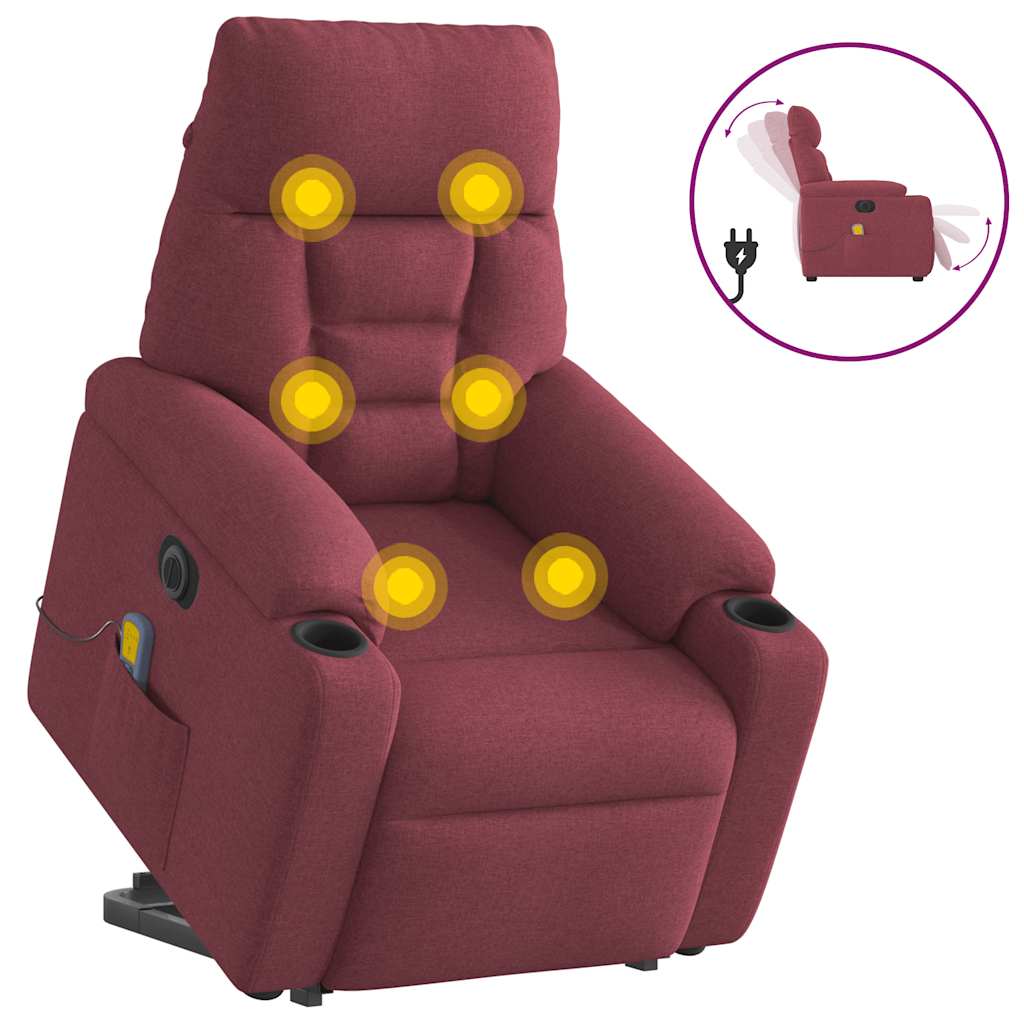 Vetonek Sillón de masaje eléctrico reclinable elevable tela rojo tinto