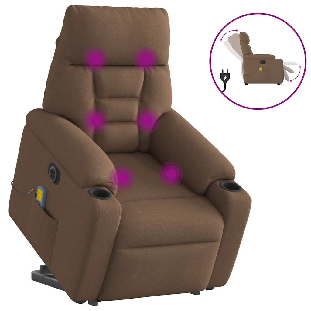 Vetonek Sillón de masaje eléctrico reclinable elevable tela marrón