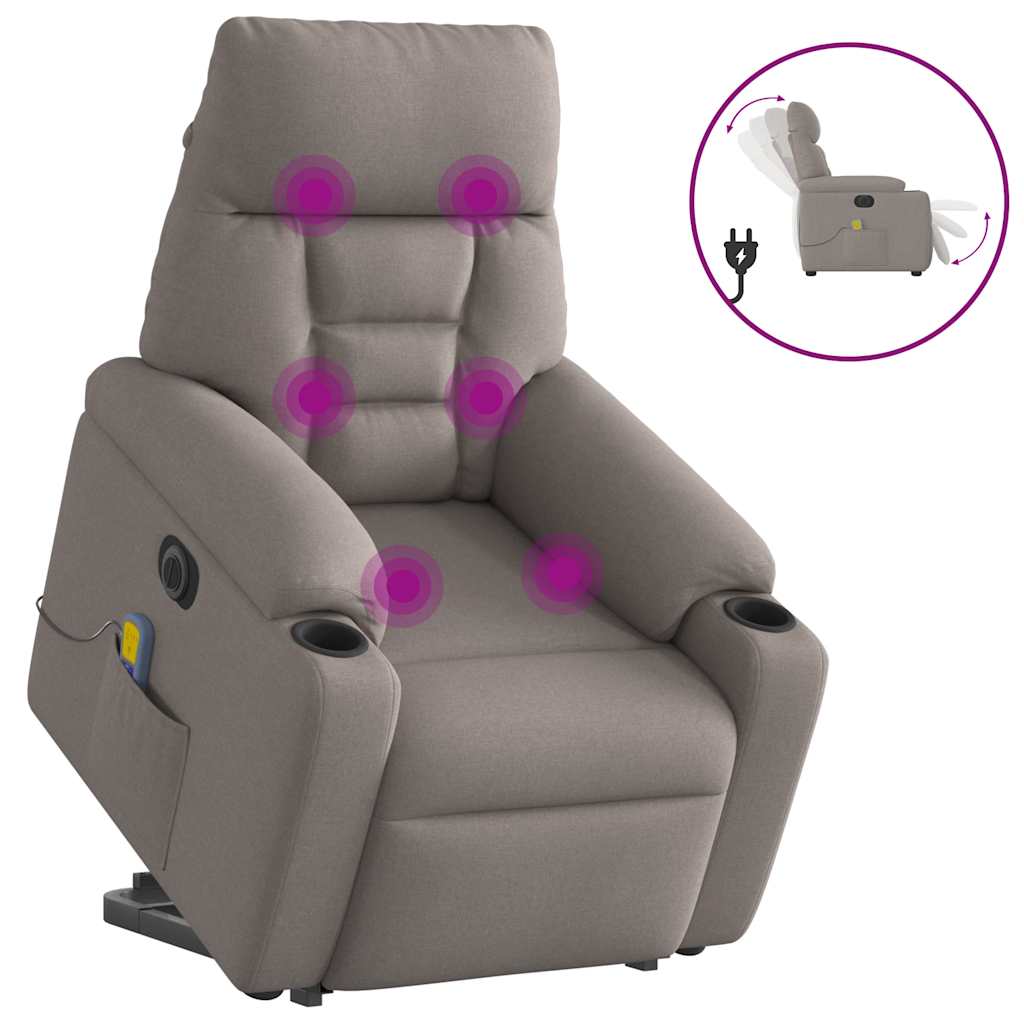 Vetonek Sillón de masaje eléctrico reclinable elevable tela taupé