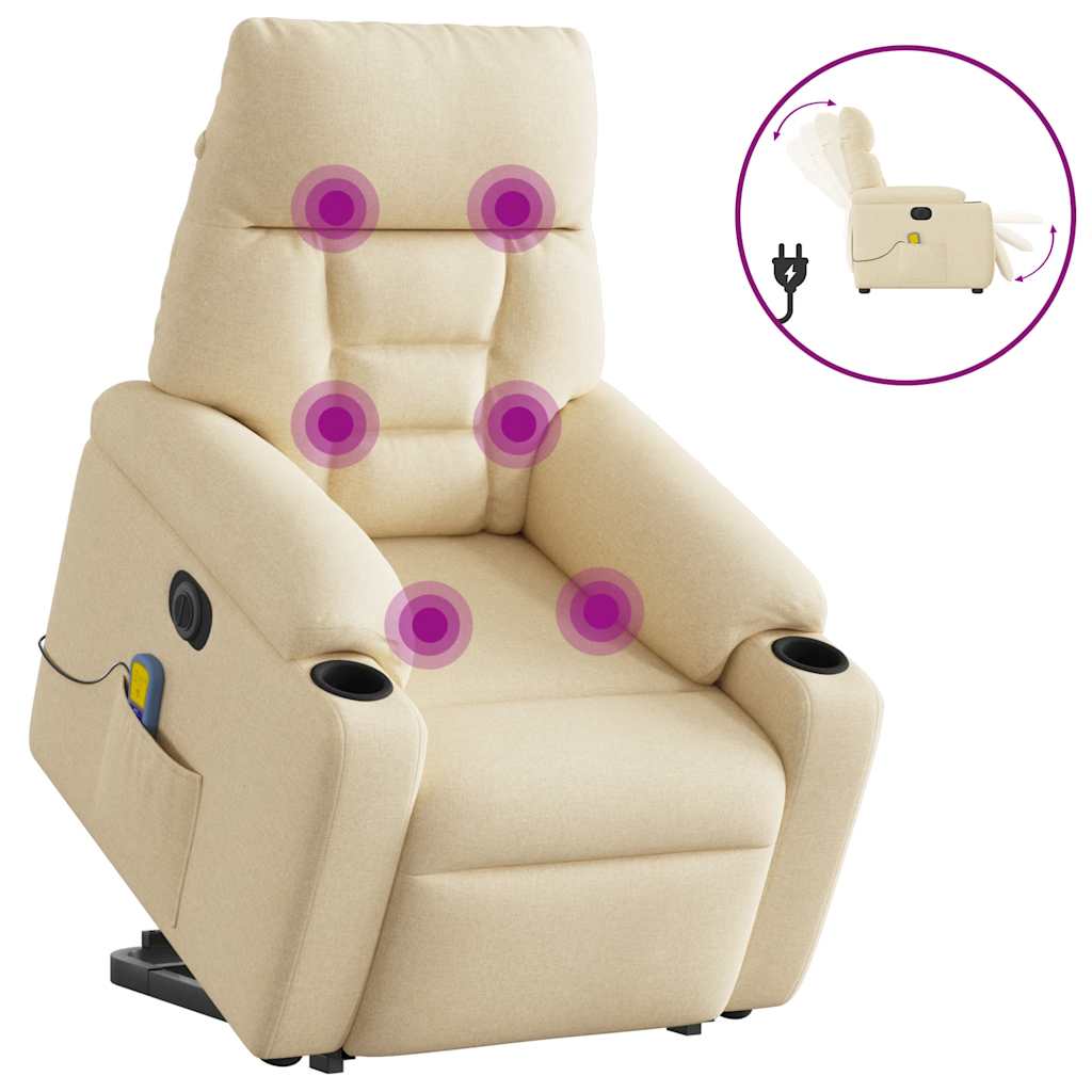 Vetonek Sillón de masaje eléctrico reclinable elevable tela crema