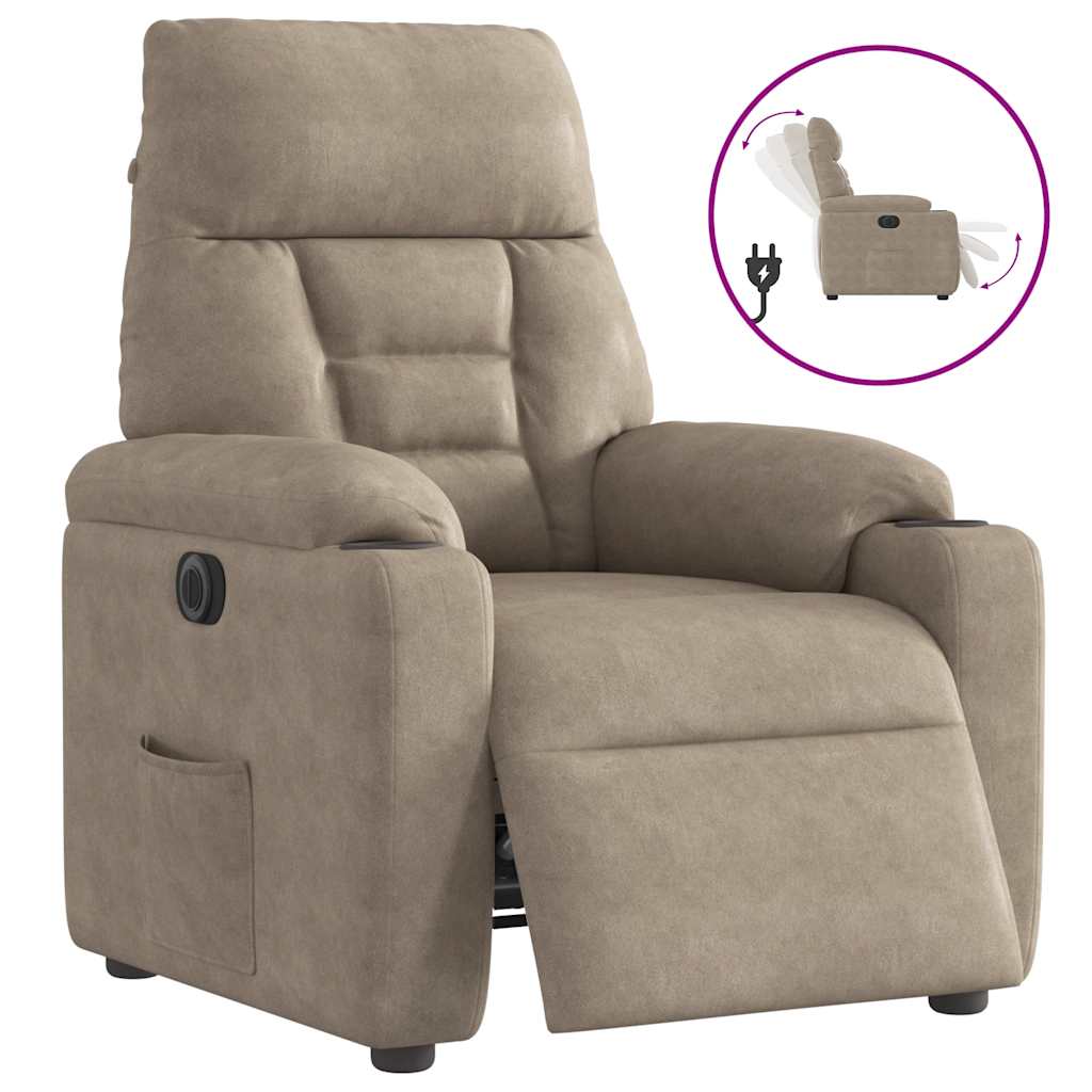 Vetonek Sillón reclinable eléctrico tela de microfibra gris taupe