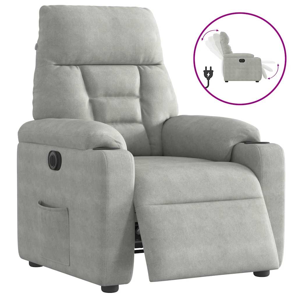 Vetonek Sillón reclinable eléctrico tela de microfibra gris claro