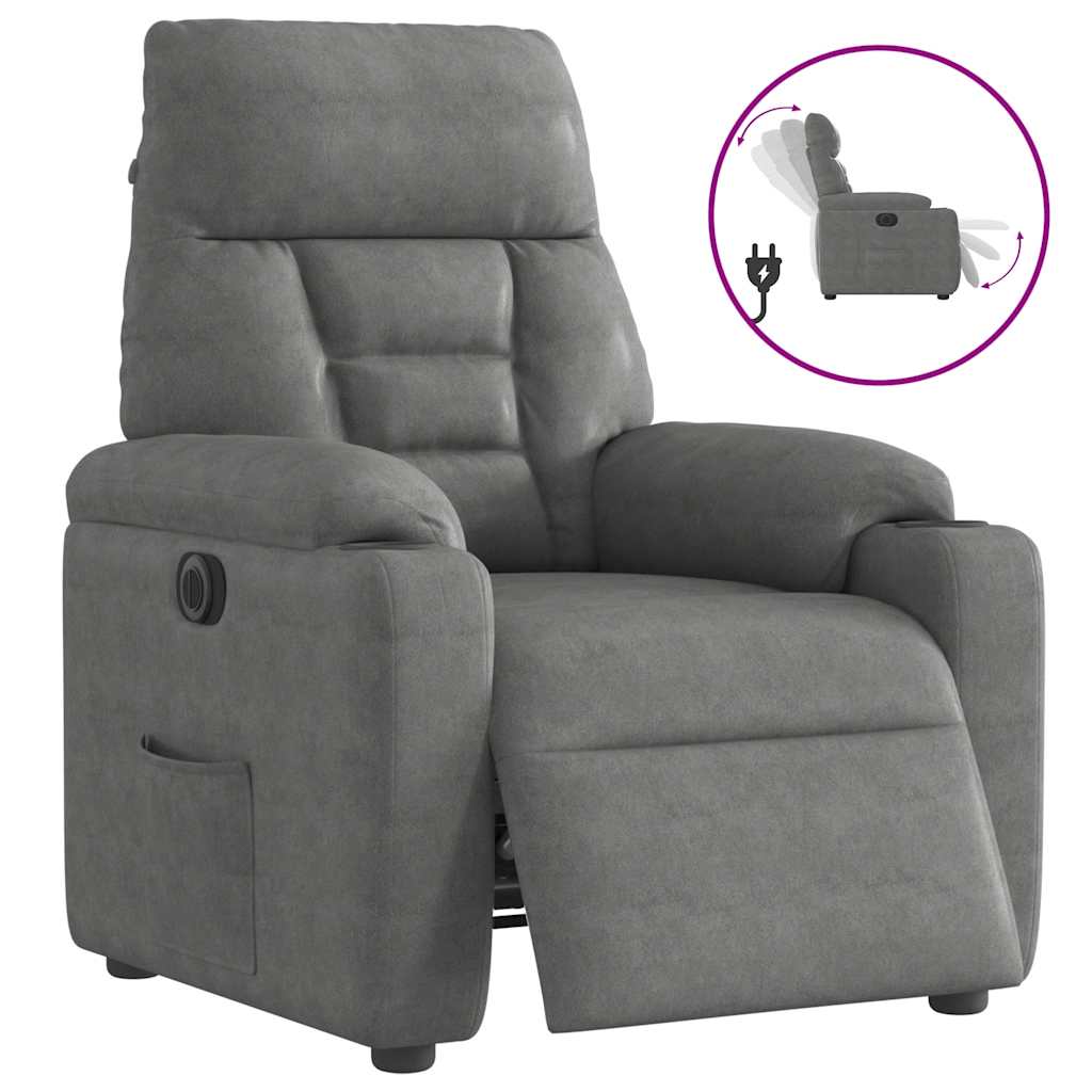 Vetonek Sillón reclinable eléctrico tela de microfibra gris oscuro