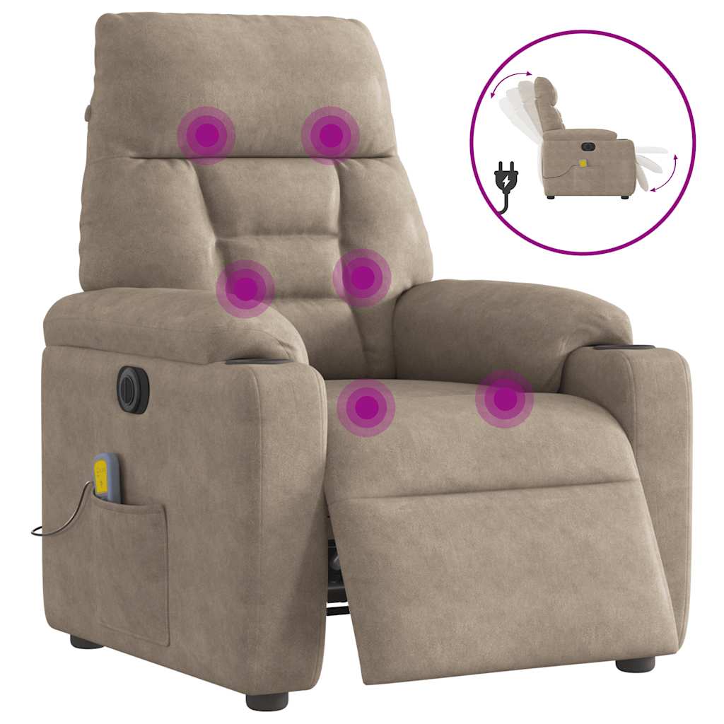 Vetonek Sillón reclinable masaje eléctrico tela microfibra gris taupe