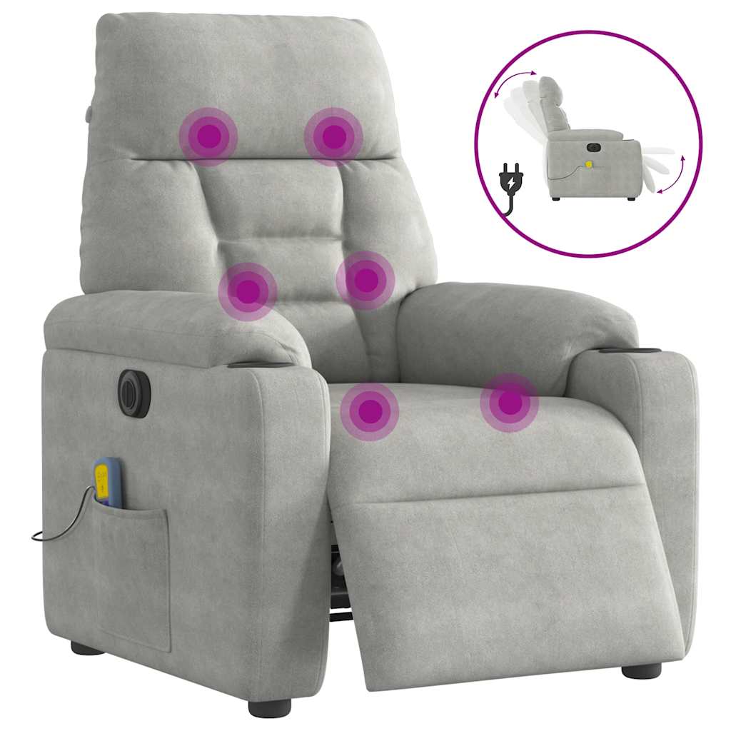 Vetonek Sillón reclinable masaje eléctrico tela microfibra gris claro