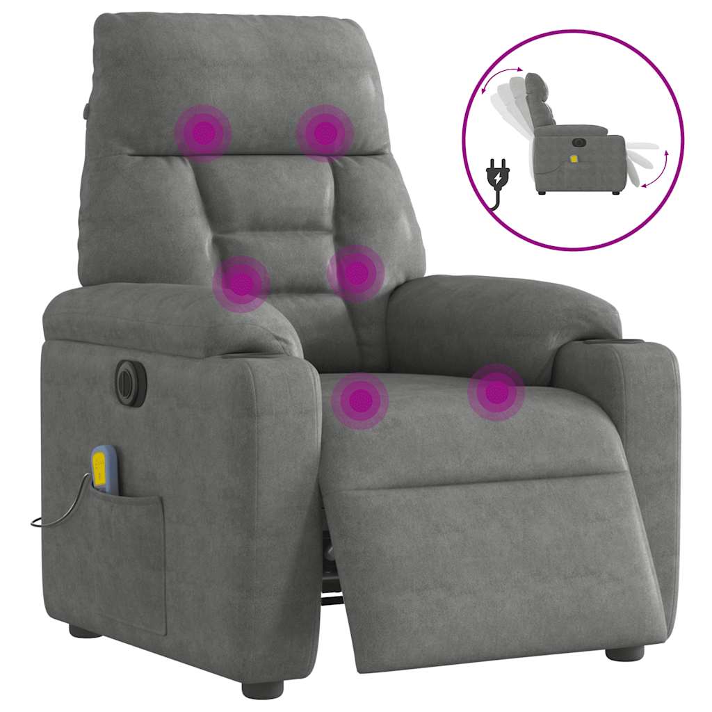 Vetonek Sillón reclinable masaje eléctrico tela microfibra gris oscuro