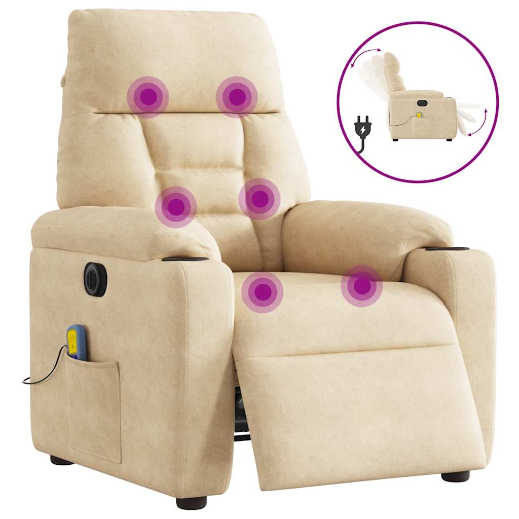 Vetonek Sillón reclinable masaje eléctrico tela microfibra color crema