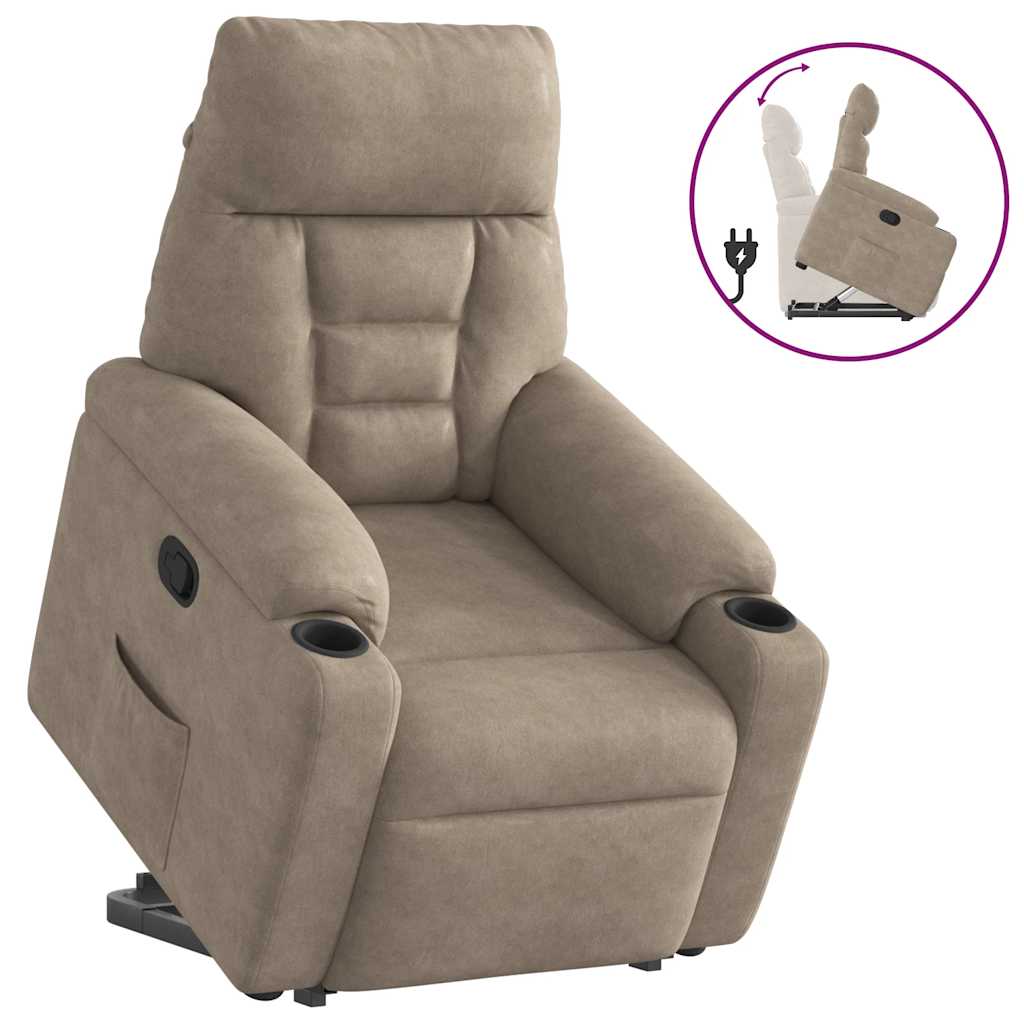 Vetonek Sillón reclinable elevable tela de microfibra gris taupe