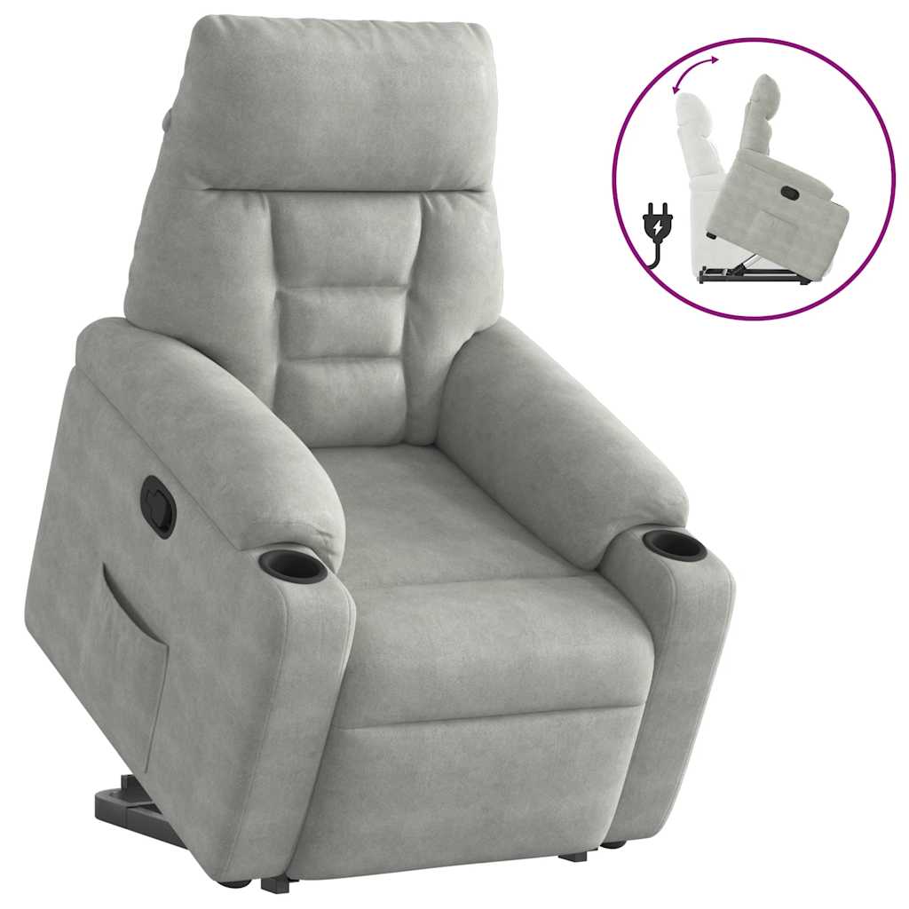 Vetonek Sillón reclinable elevable tela de microfibra gris claro