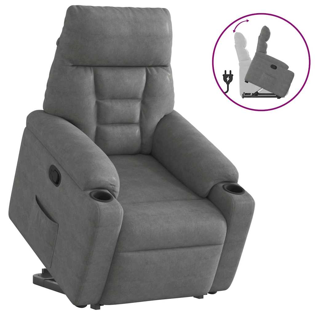 Vetonek Sillón reclinable elevable tela de microfibra gris oscuro