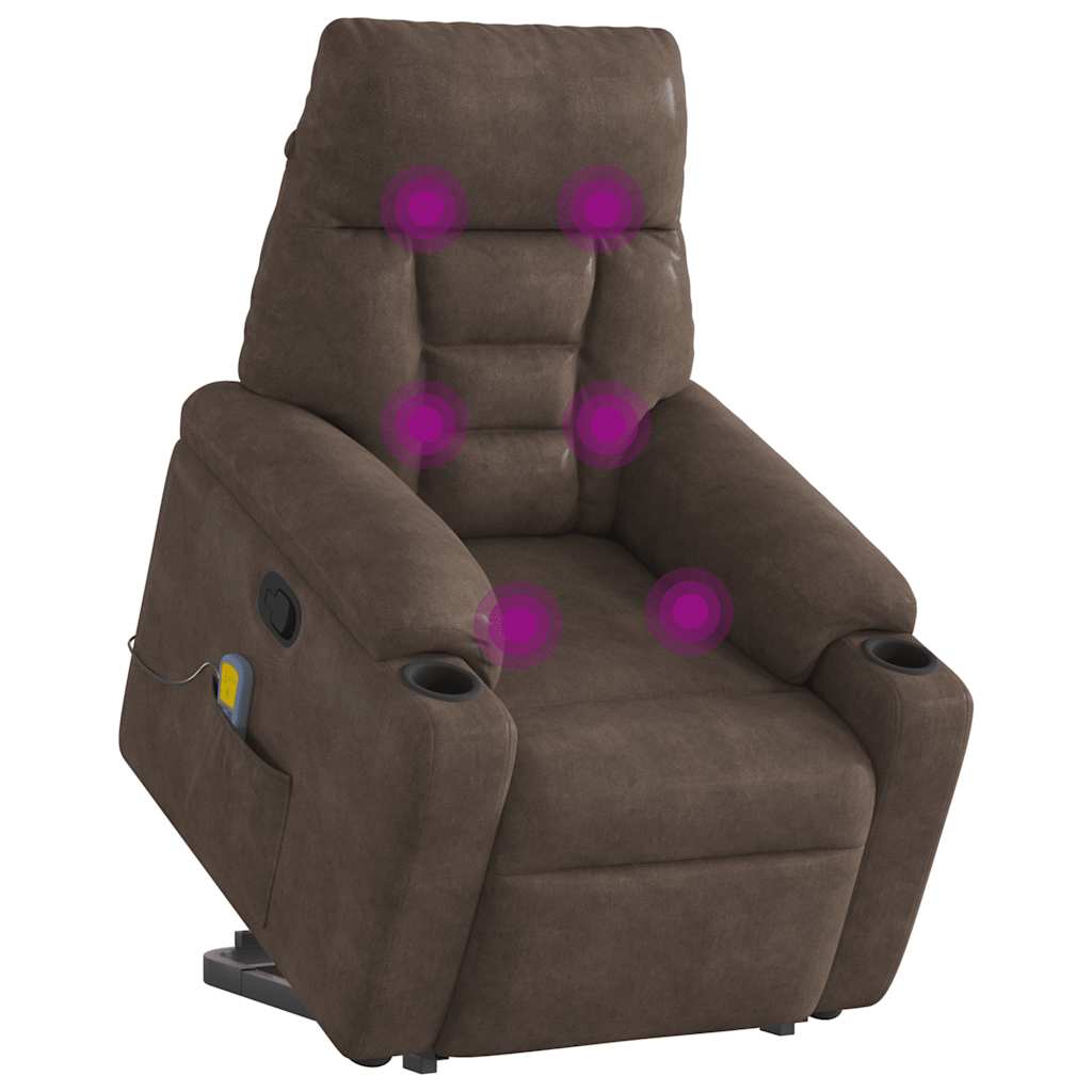 Massage reclining armchair lifting brown microfiber fabric